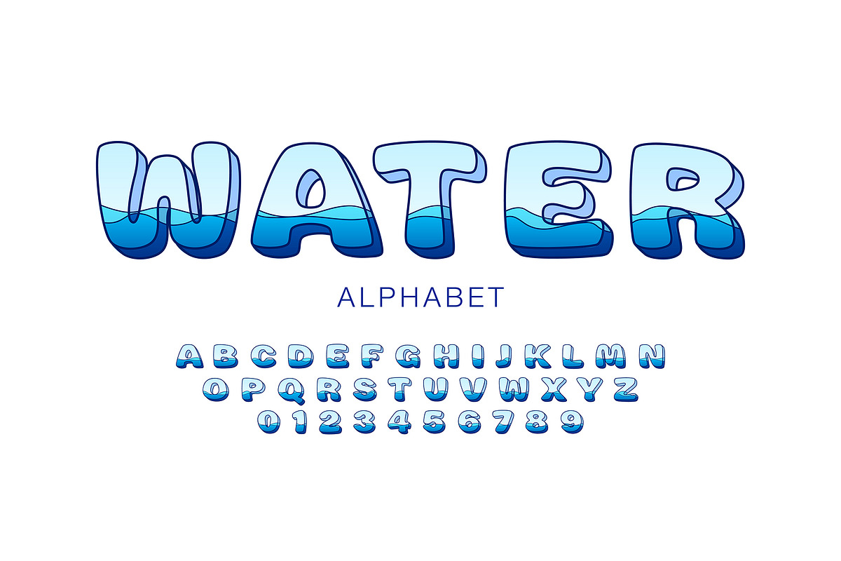 Cartoon Water Alphabet Font, a Graphic by Pro_Vector