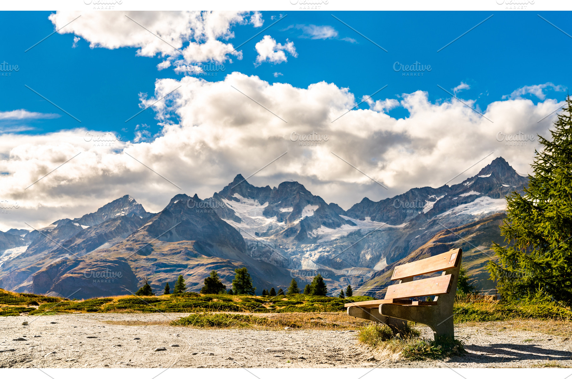 Bench at a scenic trail near Zermatt, a Nature Photo by Leonid Andronov