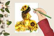 Whimsical Sunflowers Girls Clipart, a Seasonal Illustration by CitraGraphics (Thumbnail 5 of 6)
