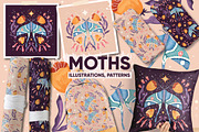 Moths, graphics and seamless pattern, a Pattern Graphic by Blue Lela Design (Thumbnail 1 of 5)