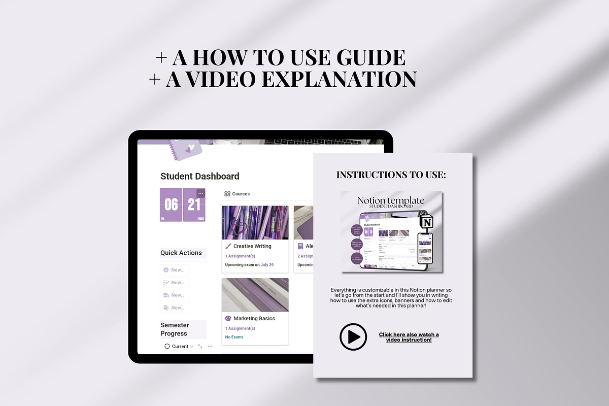 Purple Notion Student Planner, an App Template by SociallyyCreative (Photo 9 of 10)