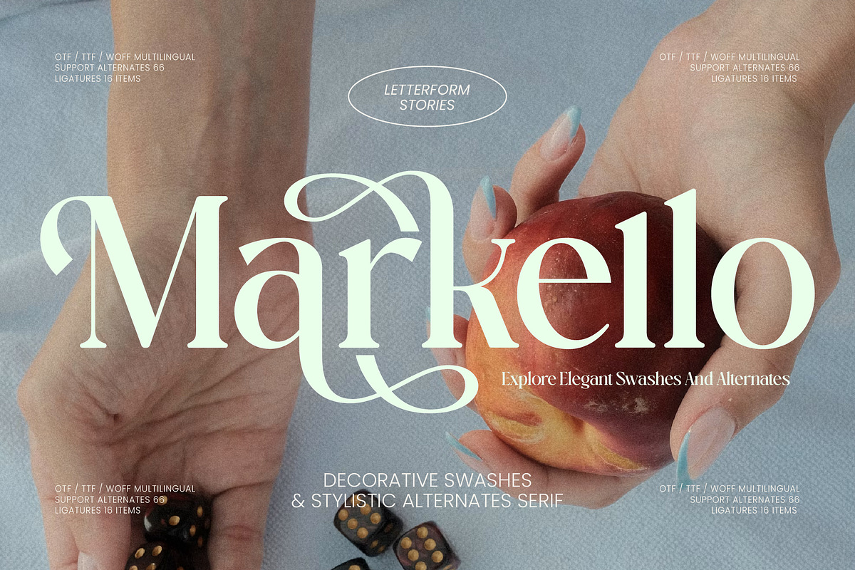 Markello Decorative Swashes Serif, a Serif Font by AmorfaType (Photo 1 of 8)