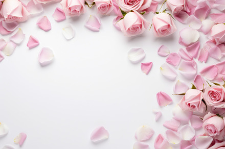 pink and white rose petals on white, a Photo by Iftikhar Alam