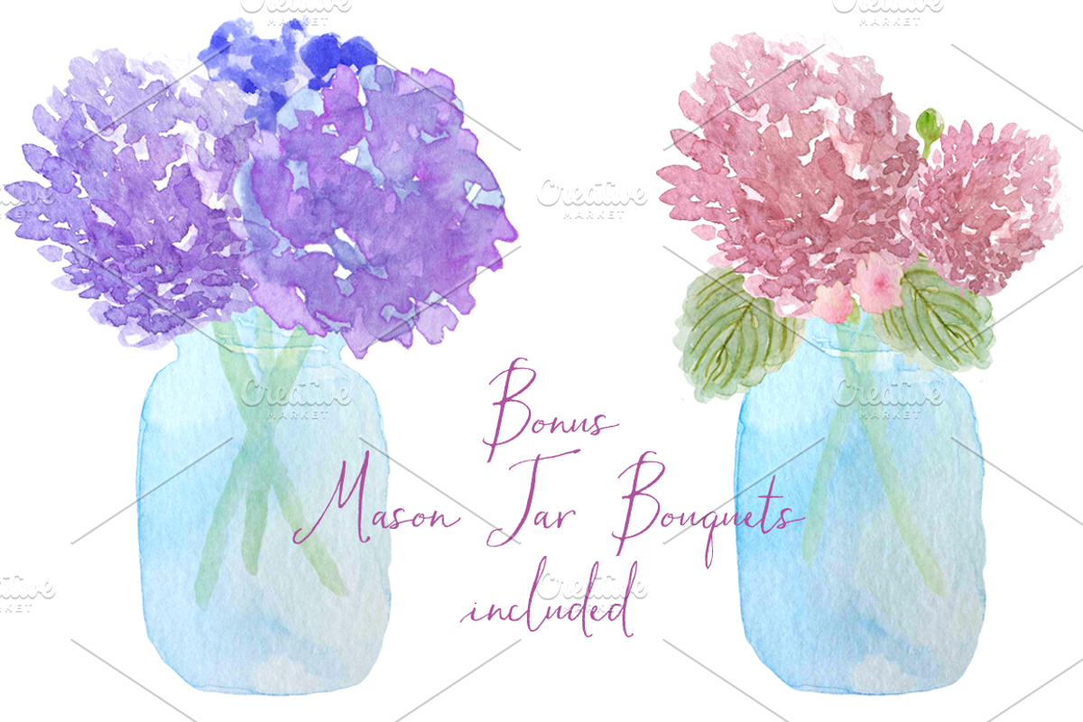 Watercolor Hydrangea Clipart, an Illustration by Emerald & Ivy Studios (Photo 4 of 4)