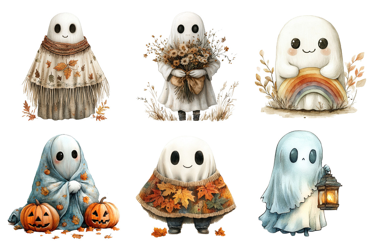Cute Boho Fall Ghost Clipart, an Illustration by Dream Creation (Photo 4 of 7)