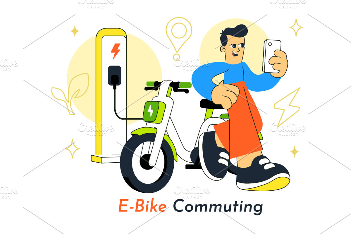10 E Bike Commuting Illustration, a Transportation Illustration by denayunebgt (Photo 4 of 4)