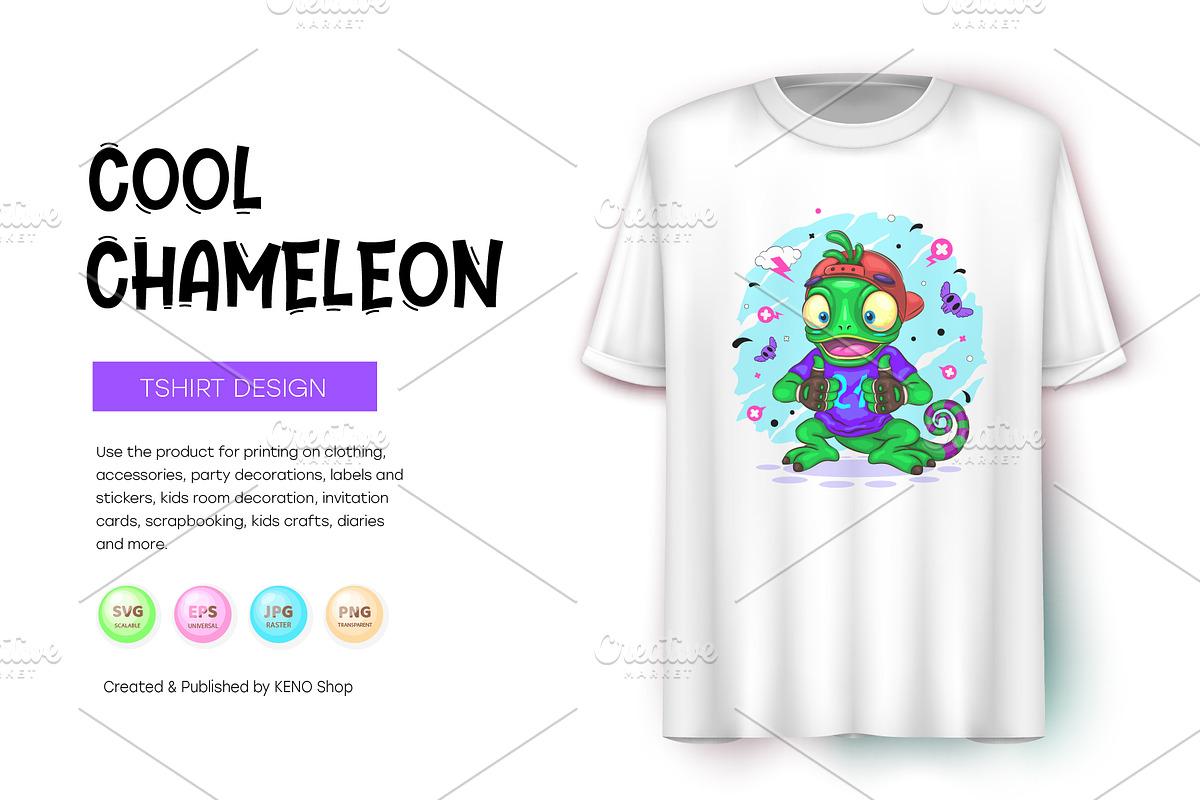 Chameleon Cartoon Character. Tshirt, an Animal Illustration by KENO Mascots (Photo 5 of 6)