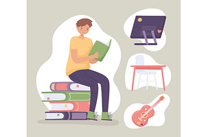 set of boy learning, a Person Illustration by studiogstock
