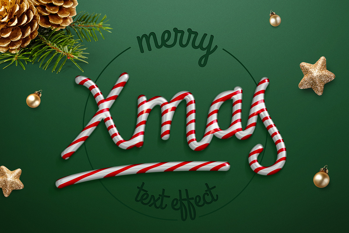 Christmas Candy Text Effect, a Layer Style Add-On by Evlogiev Studio (Photo 1 of 5)