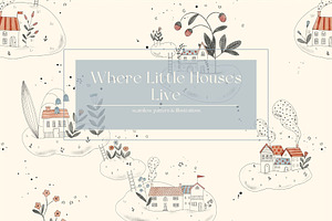 Little Houses in Cloudes Pattern