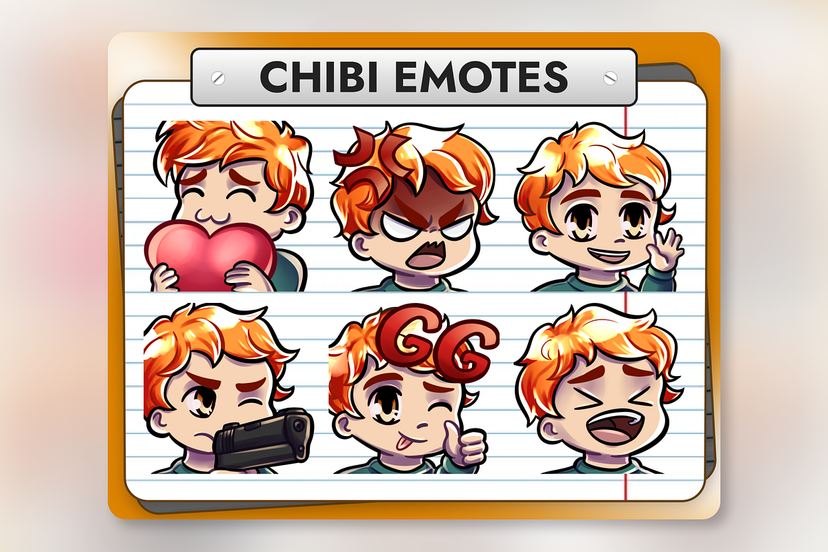 12 Red Hair Chibi Boy Twitch Emotes, an Illustration by Custom Fonts & Patterns (Photo 1 of 12)