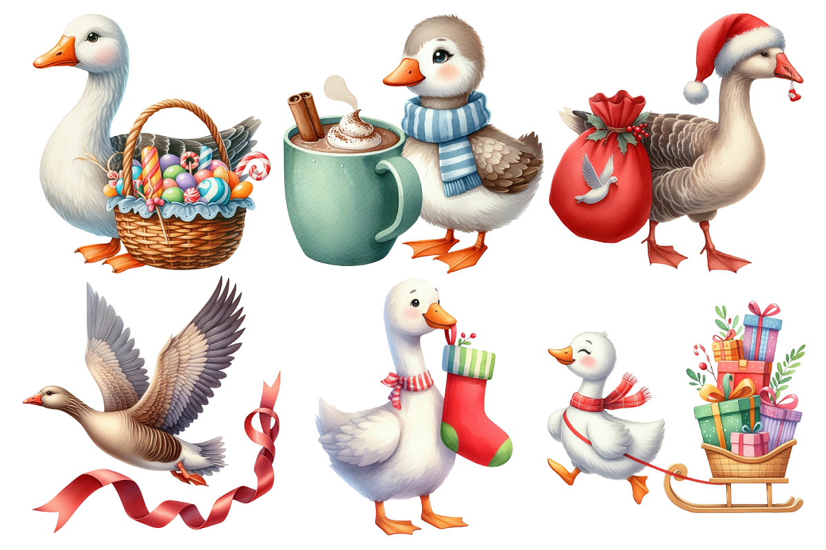 Christmas Geese Clipart, an Illustration by Pixels.Craft (Photo 3 of 7)