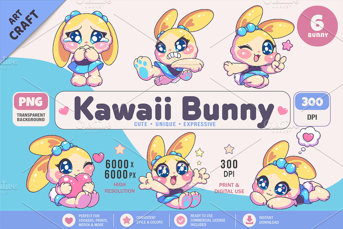 Kawaii Bunny Character 01. Sticker, an Animal Illustration by KENO Mascots (Photo 1 of 6)