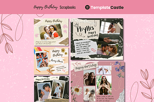 5 Happy Birthday Scrapbook Templates, a Templates & Theme by TemplateCastleStore