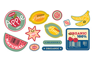 Vintage fruit stickers set on white, a Food Illustration by art PVP - market