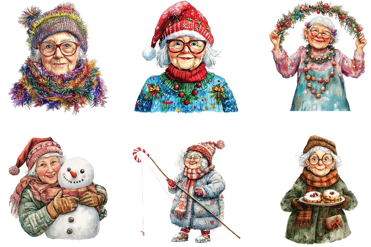 Funny Old Lady Christmas Sublimation, an Illustration by CraftArtStudio (Photo 3 of 6)