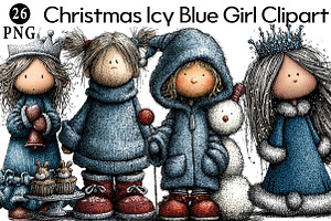 Whimsical Christmas Icy Blue Girl Cl, an Illustration by Daily.Designs
