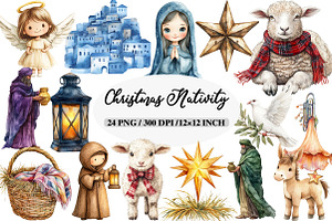 Cute Christmas Nativity Clipart, an Illustration by Daily.Designs