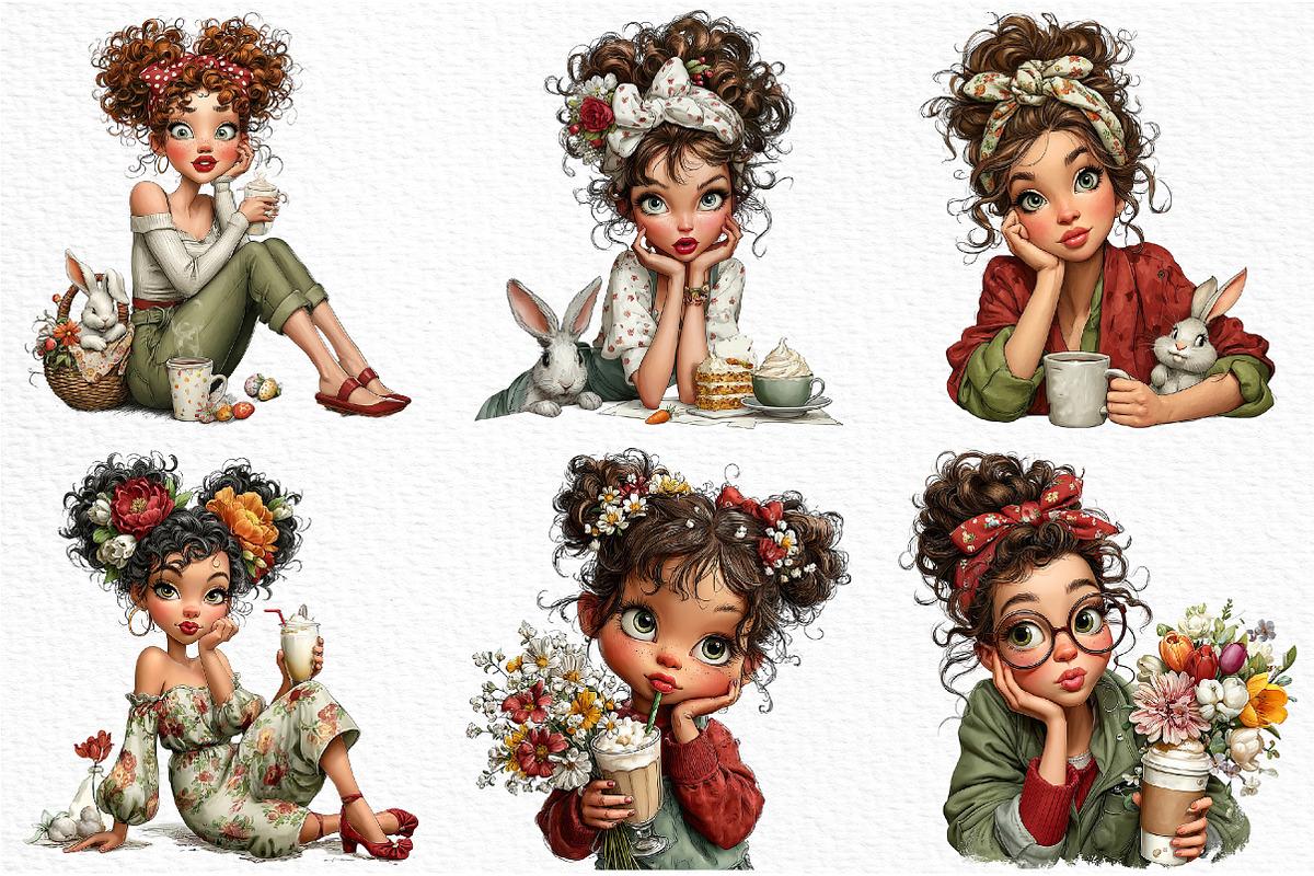 Whimsical Easter Coffee Girl Clipart, an Illustration by Craft Nest (Photo 4 of 12)