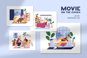 People relaxing on couch at home set, a Person Illustration by PaperTrident