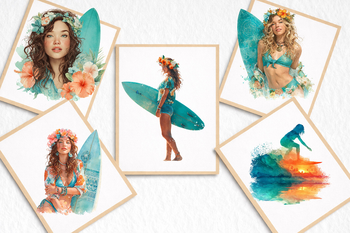 Aloha Surfing Girl Clipart, an Illustration by DreamArtGraphic (Photo 8 of 8)