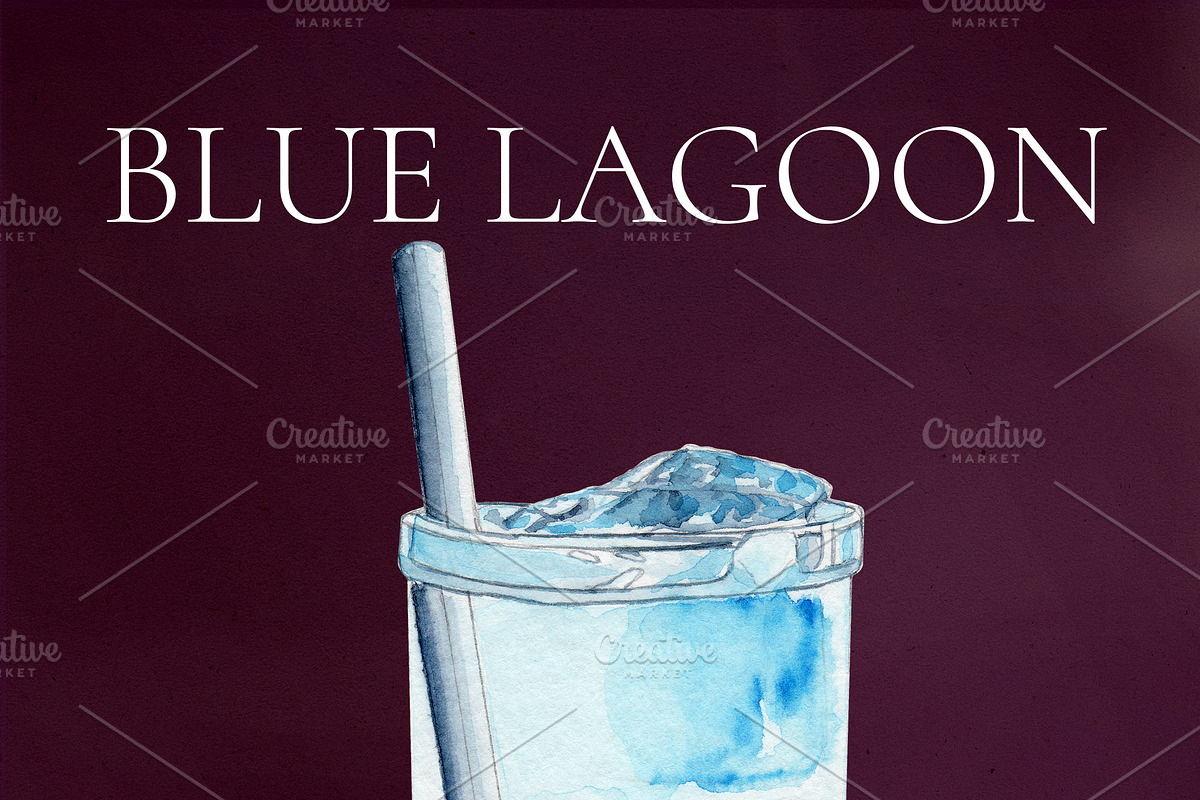 Blue Lagoon Watercolor Cocktail, a Food Illustration by Olexandra Mur (Photo 2 of 3)