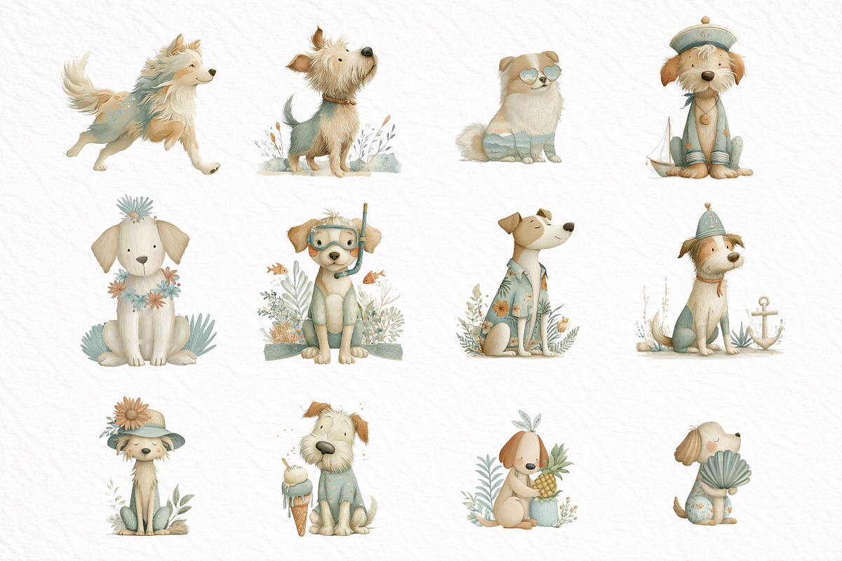 Whimsical Summer Dog Clipart, an Illustration by DreamArtGraphic (Photo 8 of 8)