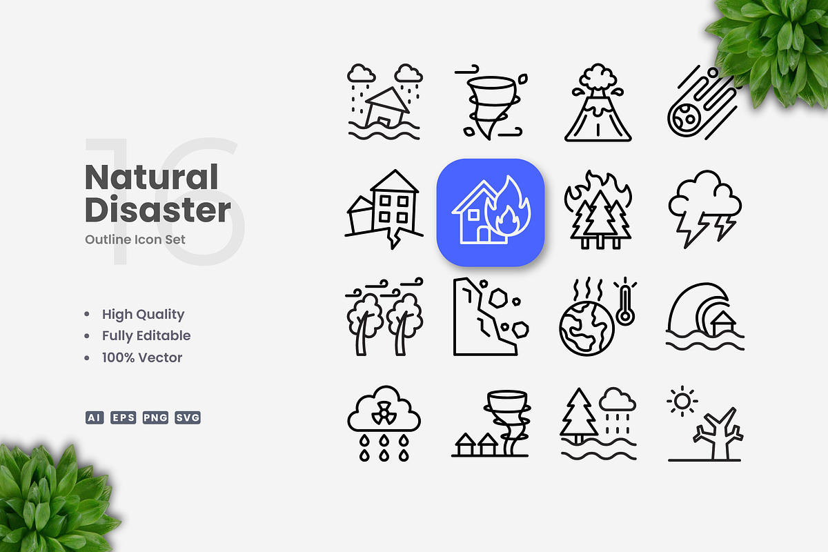 Natural Disaster Outline Icons, an Outline Icon by Upnowgraphic