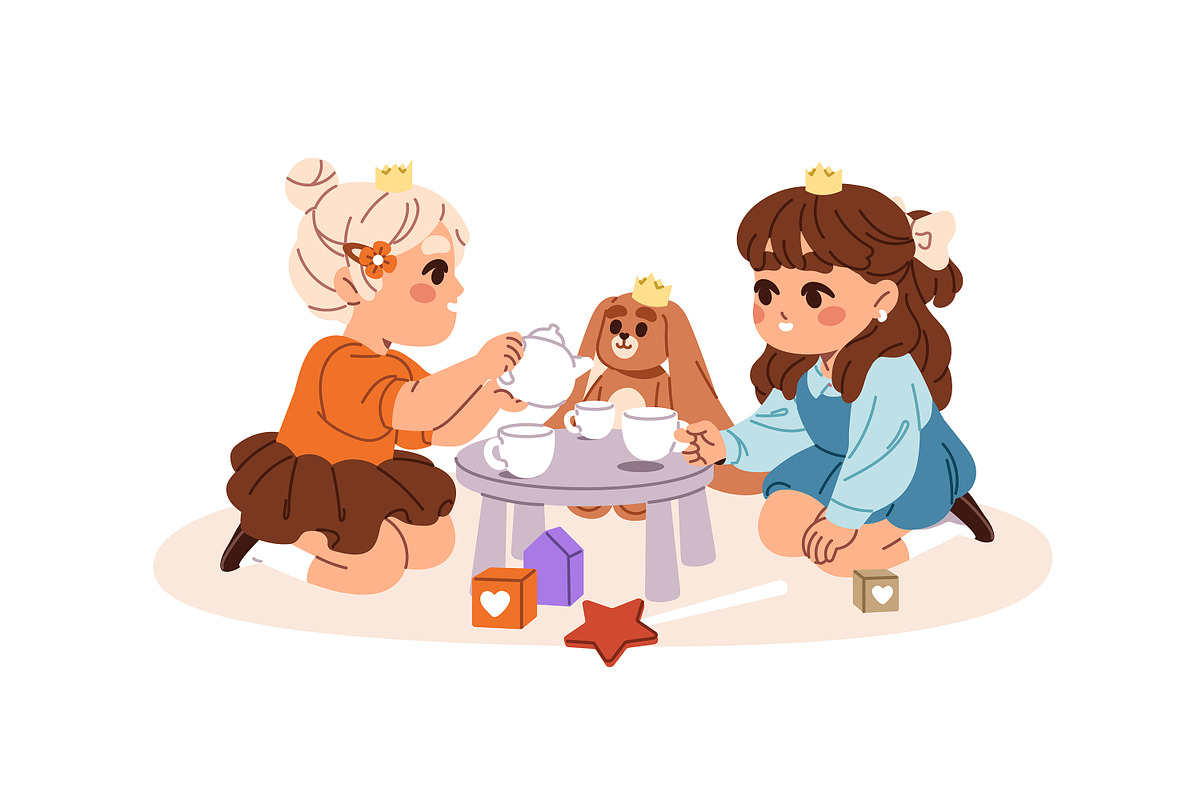 Happy kids play games with toys set, a Person Illustration by PaperTrident (Photo 2 of 12)