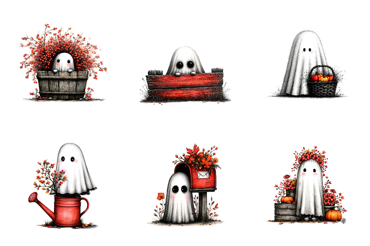 Whimsical Halloween Peeking Ghost, a Seasonal Illustration by CreationArt (Photo 4 of 5)
