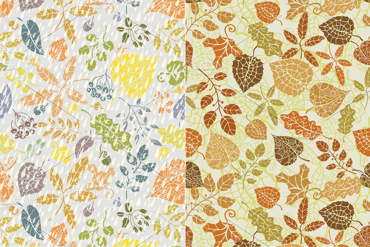 Autumn leaves seamless pattern set 1 preview 2