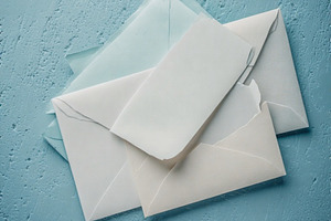 Envelopes Vintage art  blue backdrop, a Photo by ComfortQ