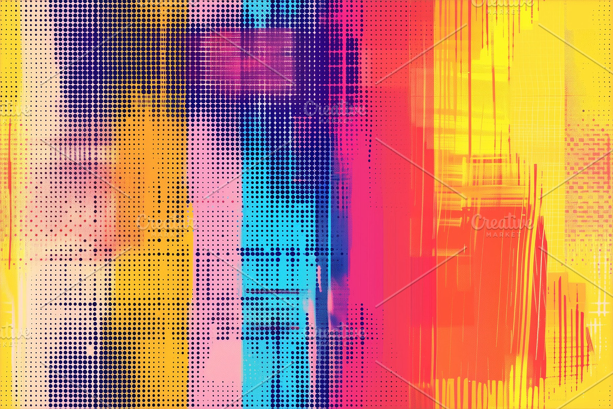 Seamless vibrant abstract halftone glitch background featuring a blend of color, a Background Graphic by Textures & Backgrounds