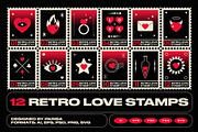 12 Retro Love Stamps, an Object Graphic by Parisa-Artstudio (Thumbnail 1 of 4)