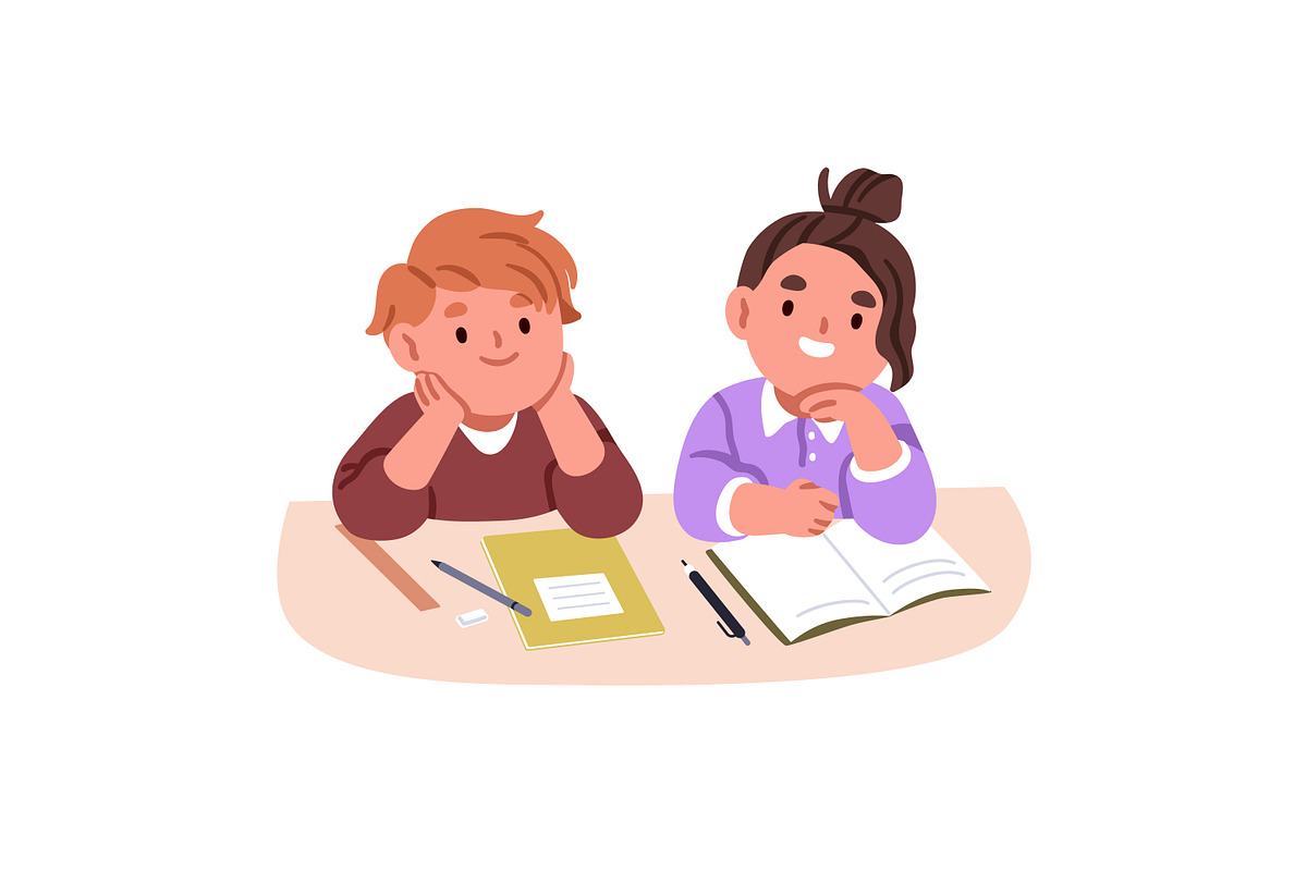 Kid students study at desk set, a Person Illustration by Good Studio (Photo 4 of 7)