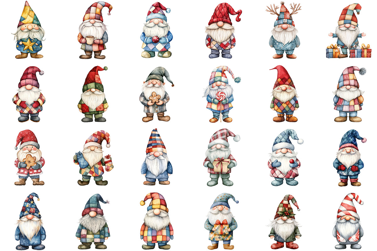 Christmas Patchwork Gnome Clipart, an Illustration by Sublimation Artist (Photo 2 of 6)
