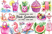 Pink Summer Sublimation Clipart, an Illustration by Craft Nest (Thumbnail 1 of 6)