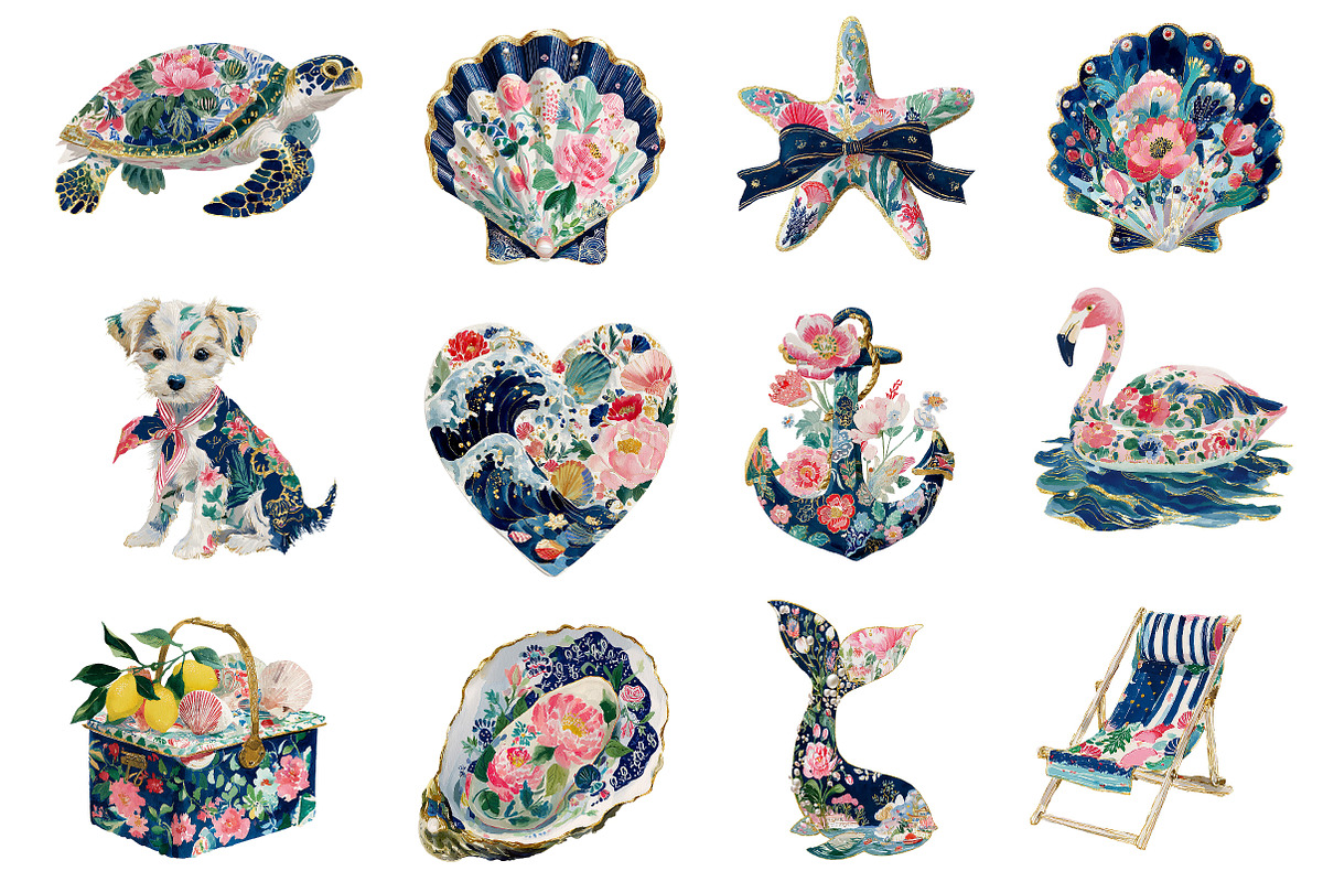 Preppy Coastal Summer Clipart, a Seasonal Illustration by Dream Creation (Photo 4 of 8)