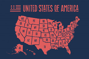 Poster Map United States Of America With State Names