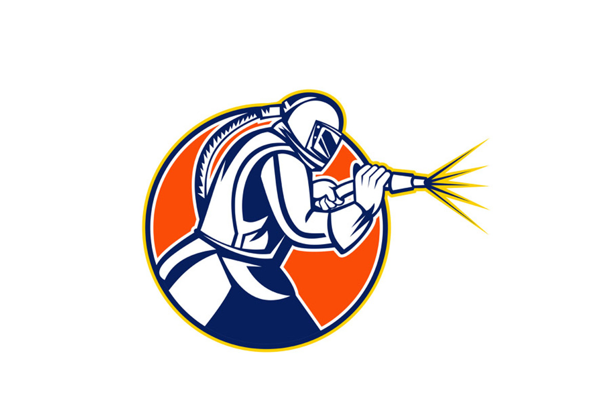 Sandblaster Abrasive Blasting Mascot, an Education Illustration by patrimonio