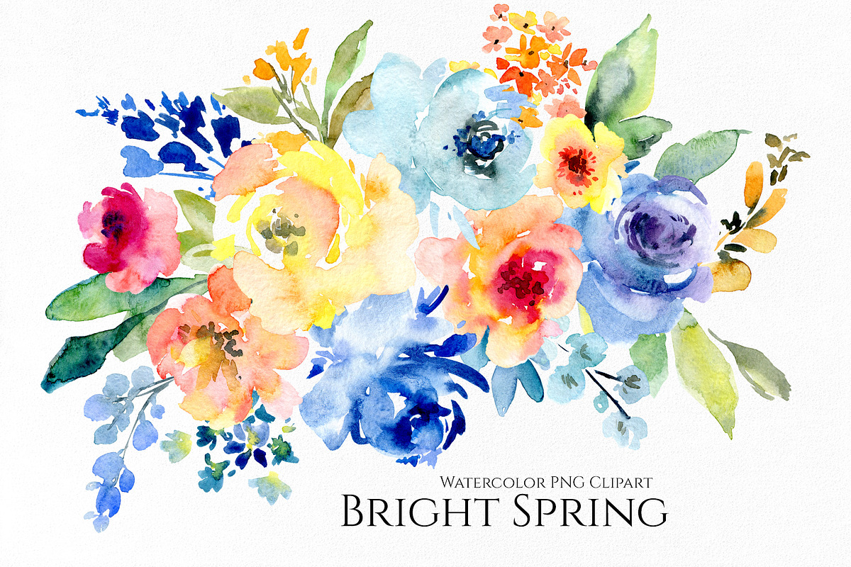 Bright Watercolor Spring Flowers, an Illustration by GraphicsDish (Photo 1 of 4)