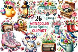 Retro Spring Sublimation Clipart, an Illustration by DreamCafeArt