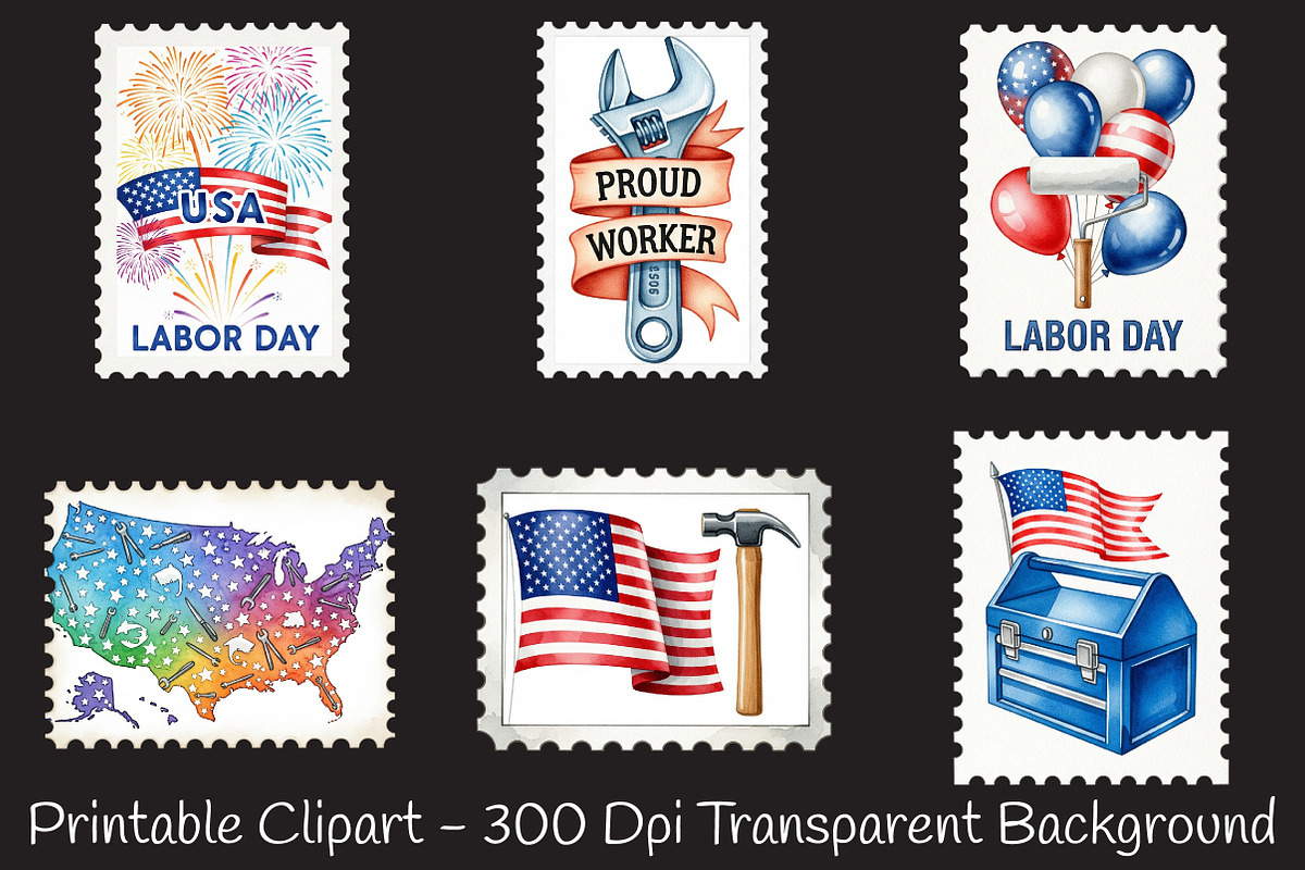 Labor Day Postage Stamp Clipart, an Illustration by RobertsArt (Photo 4 of 5)
