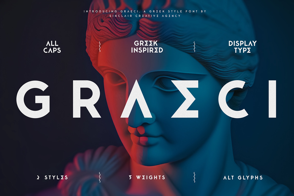 Graeci Display — Greek Inspired Font, a Sans Serif Font by Sinclair Creative Agency (Photo 1 of 15)