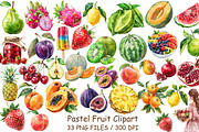 Watercolor Pastel Fruit Clipart, an Illustration by Design Market (Thumbnail 1 of 3)