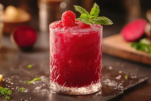 Refreshing raspberry cocktail with m, a Food & Drink Photo by Pixeness Studio