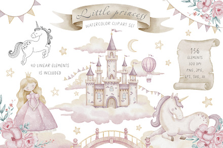 Princess and Unicorns watercolor