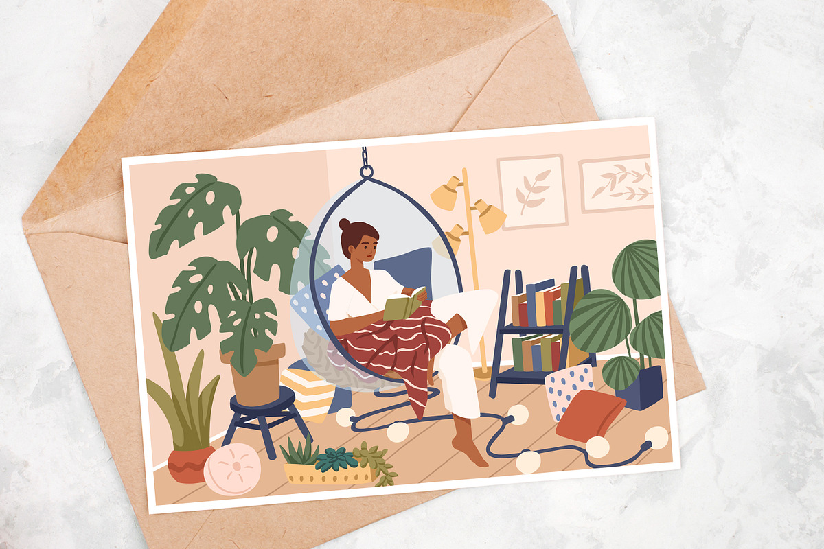 Woman relax at cozy home, a Person Illustration by Good Studio (Photo 3 of 3)
