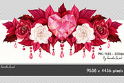 Red Valentines Day bouquets 12 PNG, a Decorative Illustration by KarinkaBU (Thumbnail 3 of 5)
