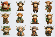 Highland Cow Christmas Clipart, an Illustration by Watercolor design (Thumbnail 2 of 6)